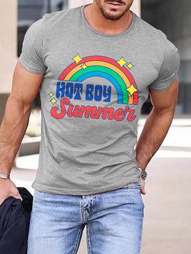 Men's Casual Rainbow Hot Boy Summer T-Shirt