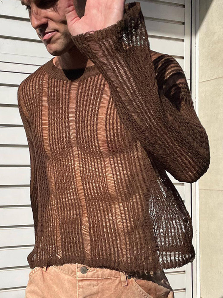 Stretch Cutout Micro Sheer Sweater