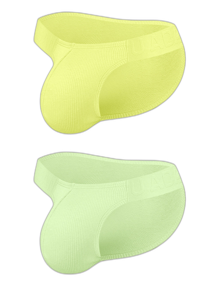 2 Pack Men's Solid Color Ribbed Cotton Sports Butt-Lifting Bikini