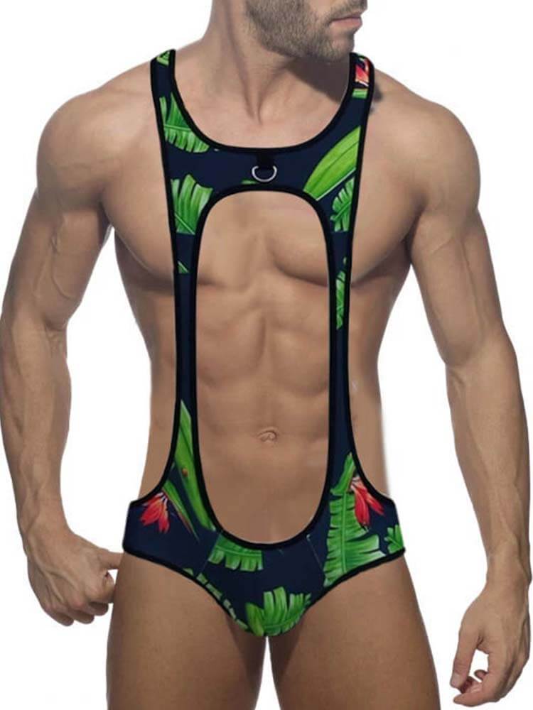 Men's Cutout Thong Bottomless Bodysuit