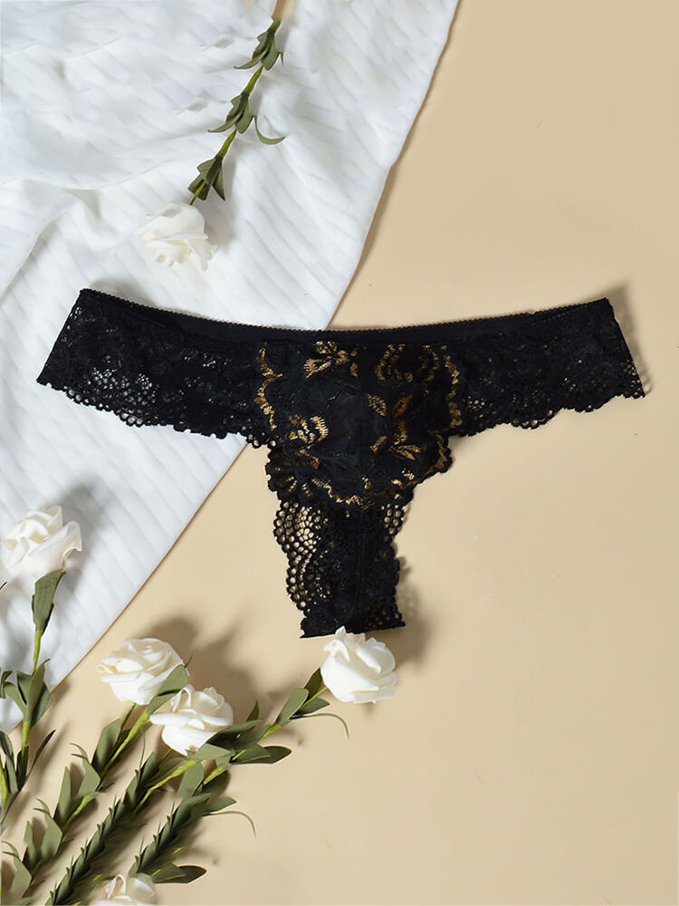 Men's French Floral Lace Thin Mesh Thong