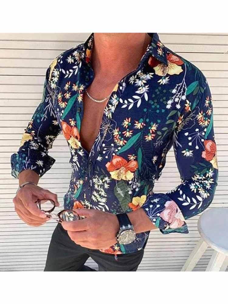 Men's Casual Sunflower Print Collared Holiday Shirt
