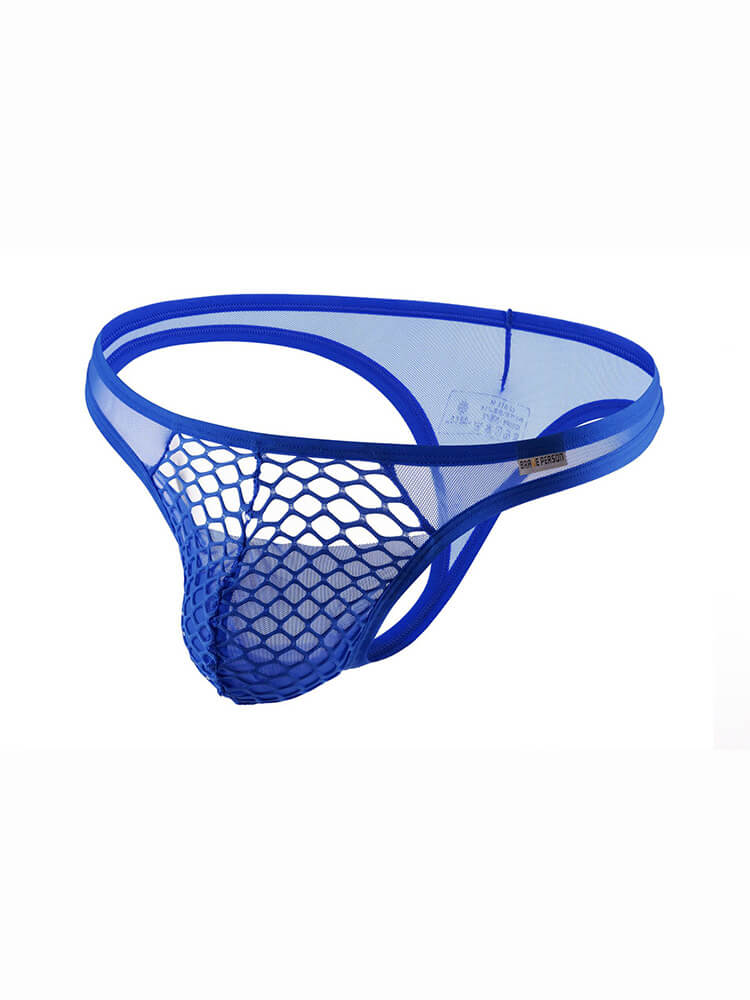 Men's Sexy Low-Rise Solid Color Hollow Fishnet Thong
