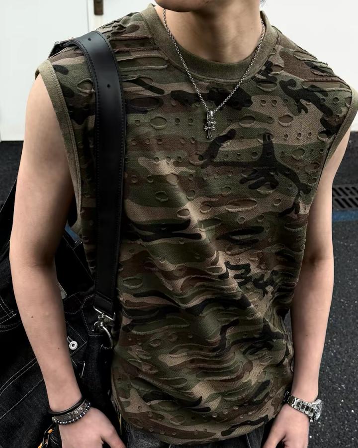 American Retro Wasteland Style Ripped Camouflage Vest