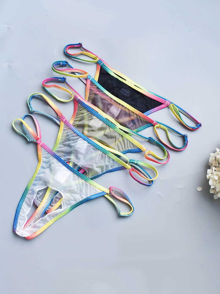 Men's Crotch Hole Sexy Adjustable Rainbow Thong