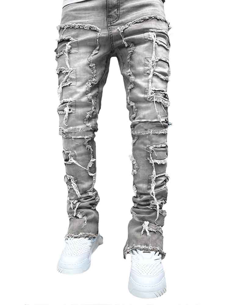 Men's Street Fashion Patch Straight Jeans