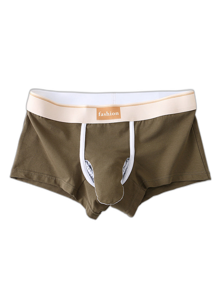3 Pack Men's Elephant Trunk Separate Cotton Sexy Mid-Rise Solid Color Trunks