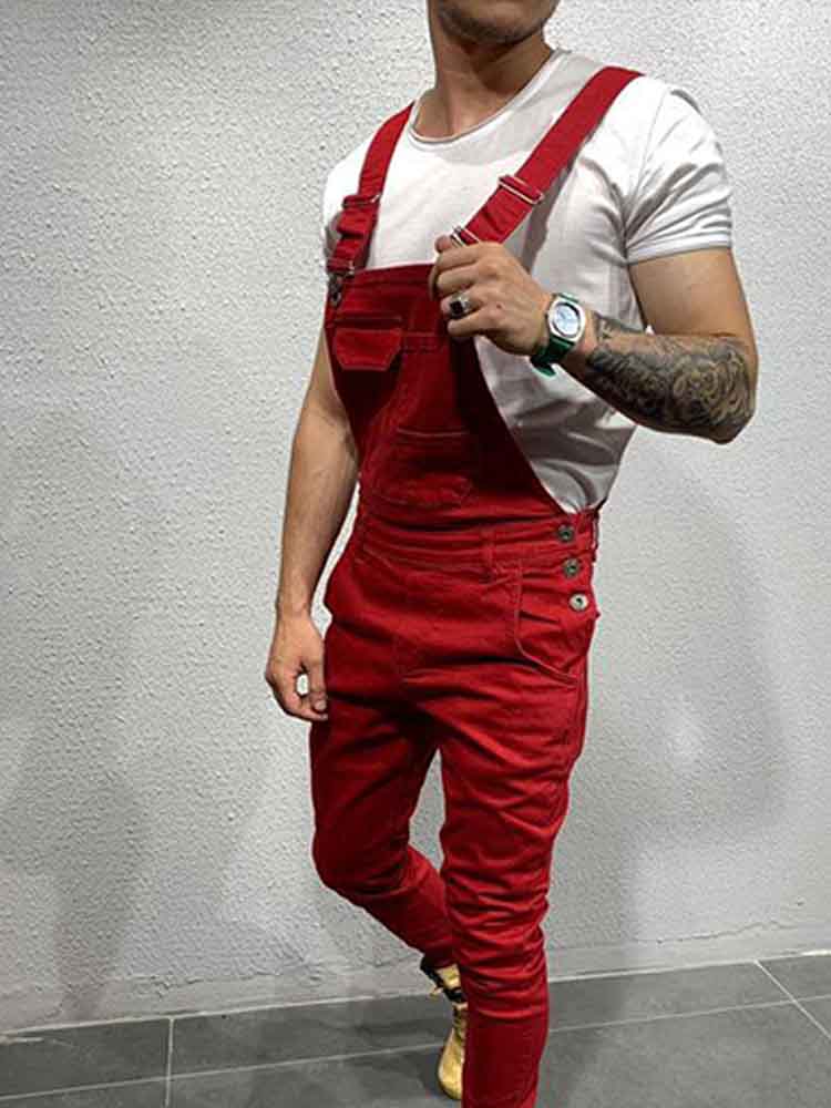 Men's Solid Color Slim Fit Denim Overall Romper