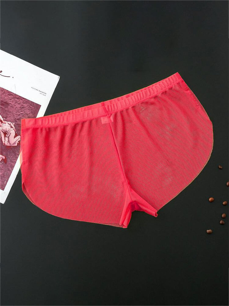 Men's Solid-Color Side Slits Ice Silk Boxer Briefs