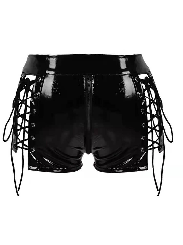 Men's Side-Lace-Up PVC Patent Leather Sexy Shorts