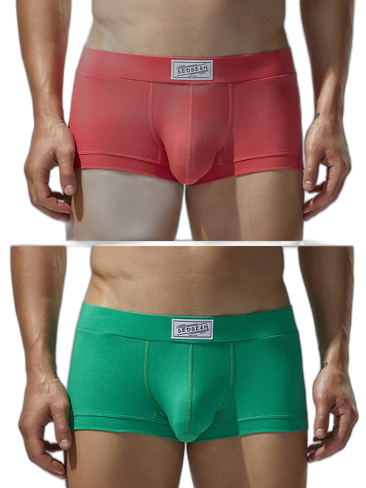 2 Pack Men's Low-Rise Solid Breathable Cotton Trunks