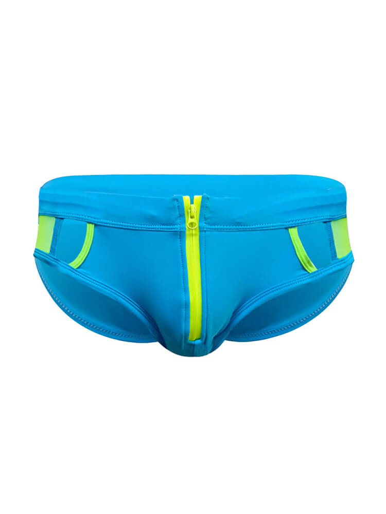 Men's Sexy Mesh Hollow Front Zipper Swim Briefs