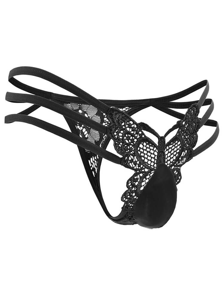Men's Butterfly Hollow Lace Sheer Low Rise Thong