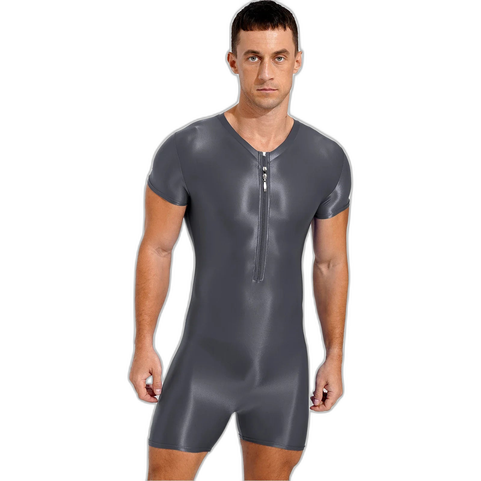 Neon Bold Glossy Zipper Men's Bodysuit