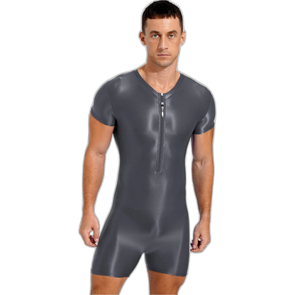 Neon Bold Glossy Zipper Men's Bodysuit