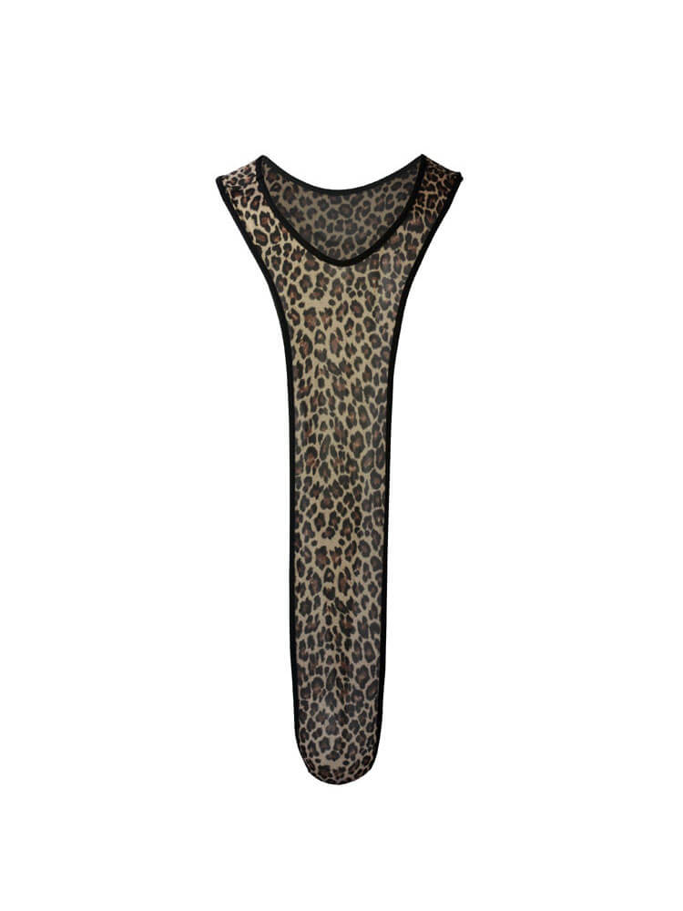  Men's Sexy Leopard Print Boxer Tight Bodysuit