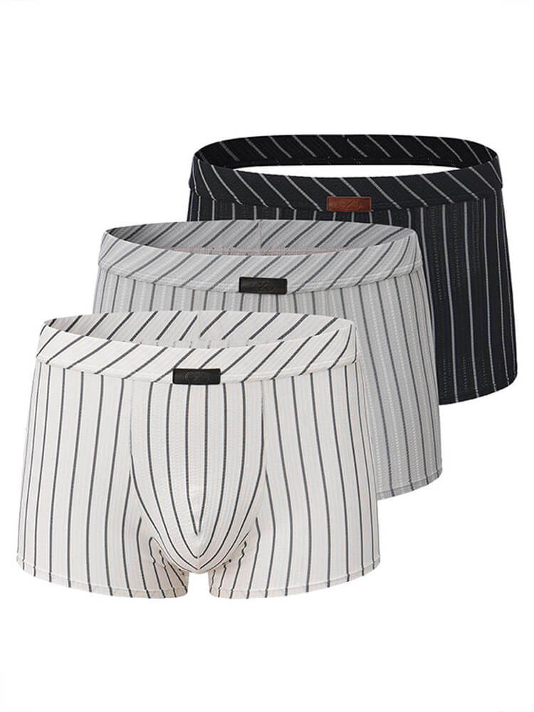 Men's Striped Cutout Exposed Buttocks Sports Boxer Briefs