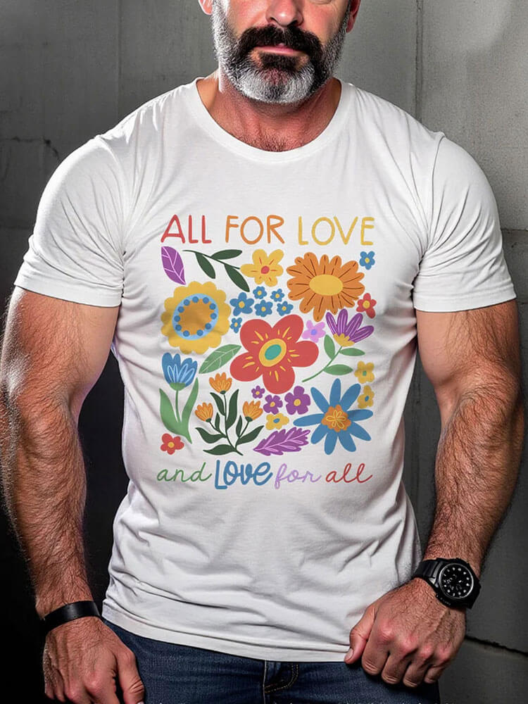 Casual LGBT Pride All For Love Love For All Gay Print T-shirt