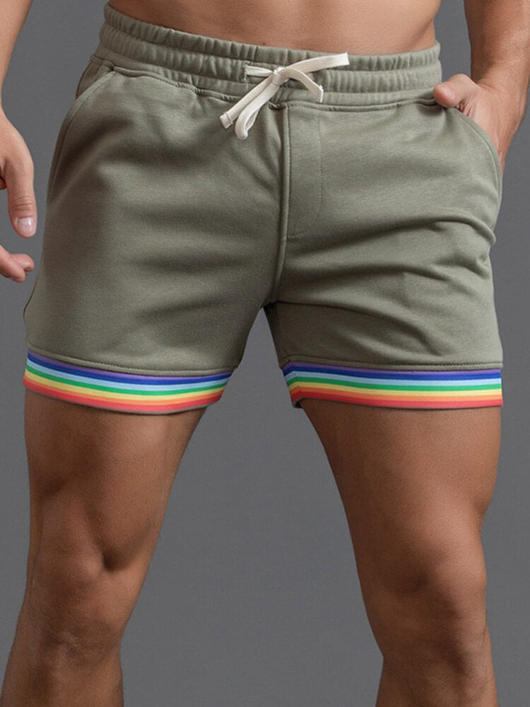 Men's Casual Solid Color Rainbow Hem Cotton Shorts