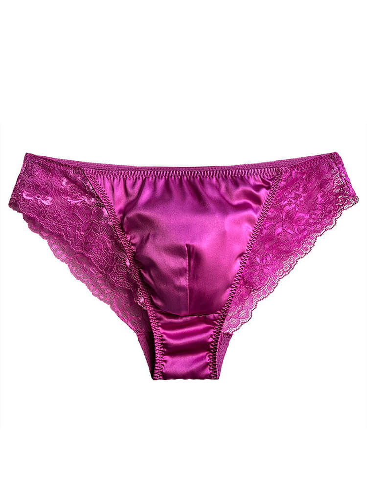Men's Sexy Low-Rise Transparent Lace Silk Briefs