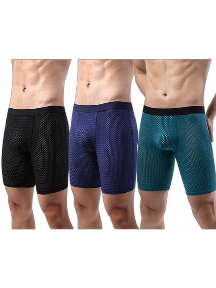 3 Pack Men’s Anti-chafing Mesh Long Boxer Briefs