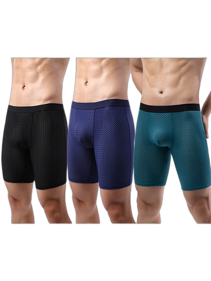 3 Pack Men’s Anti-chafing Mesh Long Boxer Briefs