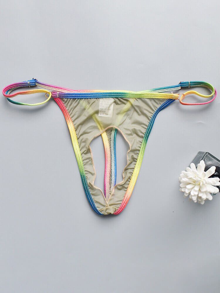 Men's Crotch Hole Sexy Adjustable Rainbow Thong