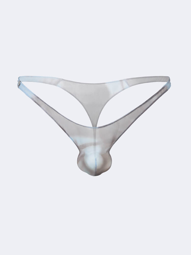 Men's Sexy Blue Tie-Dye Deep-V Low-Rise Thong