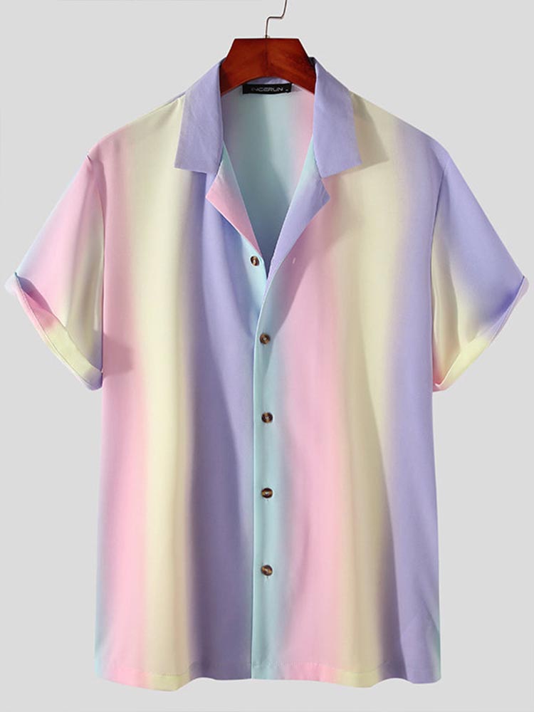 Men's Rainbow Print Casual Short Sleeve Shirt