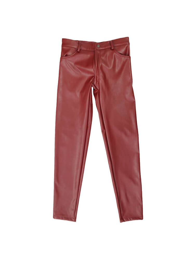 Men's Tight-Fitting Straight-Leg PU Leather Pants