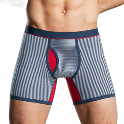 Men's Fly Front with Pouch Striped Cotton Boxer Briefs