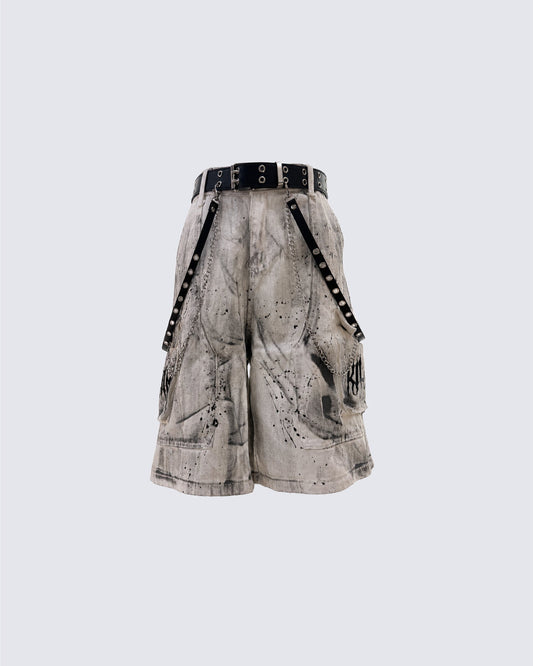 New Gothic Grunge Paint Splatter Utility Knee-Length Shorts