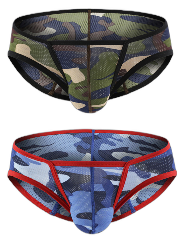 Men’s Sexy Camo Print Mesh Bikini