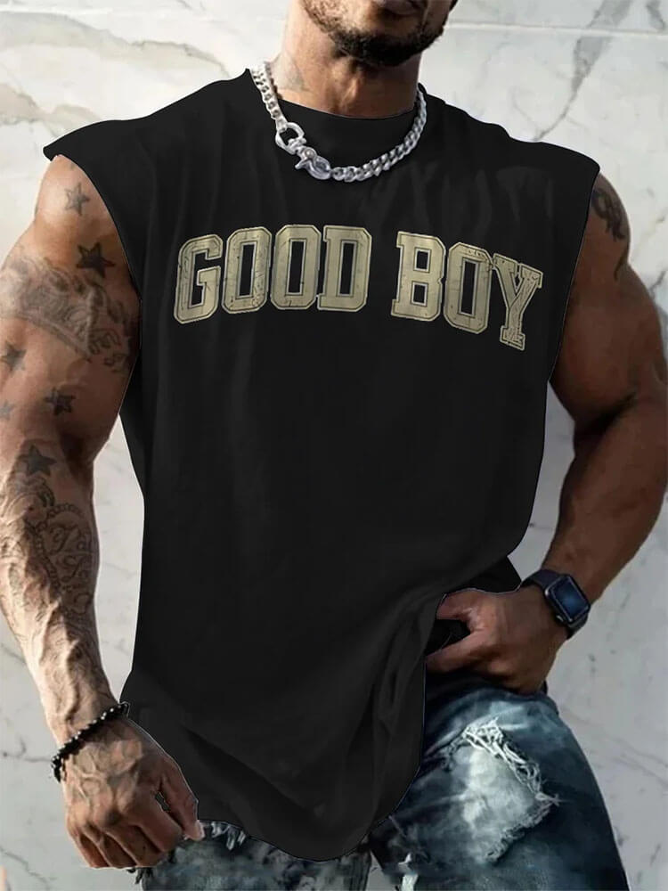 Men's Good Boy Print Wide Shoulder Cotton Vest