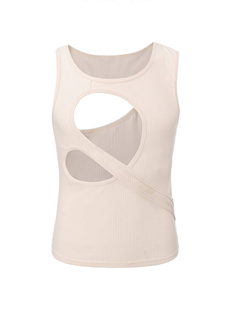 Men's Intertwined Hollow High Elastic Ribbed Vest