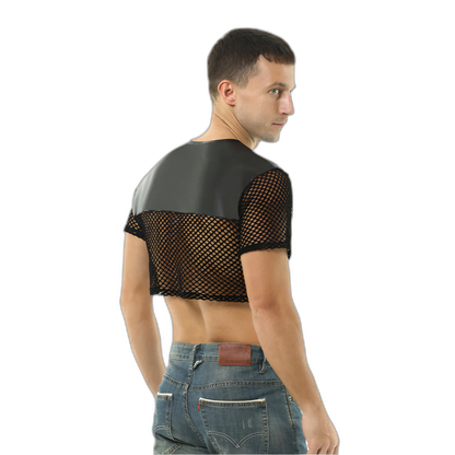 Leather Cropped Mesh Top