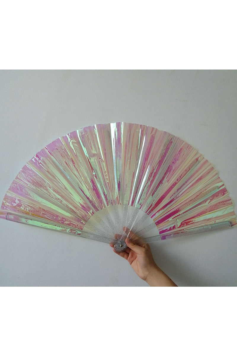Disco PVC Iridescent Laser Transparent Plastic Folding Fan