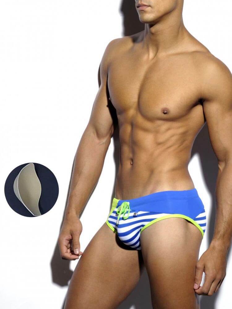 Men's Striped Colorblock Lace-Up Swim Briefs