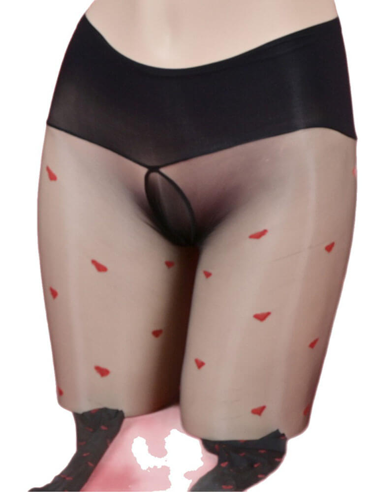 Men's Sexy Glossy Heart Jacquard Seamless Pantyhose