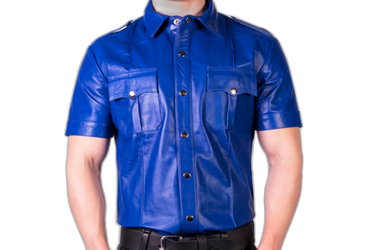 Prowler RED Leather Slim Fit Police Shirt Blue