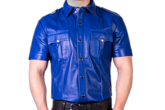 Prowler RED Leather Slim Fit Police Shirt Blue