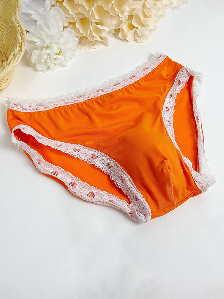 Men's Sexy Solid-Color Lace-Trim Comfortable Briefs