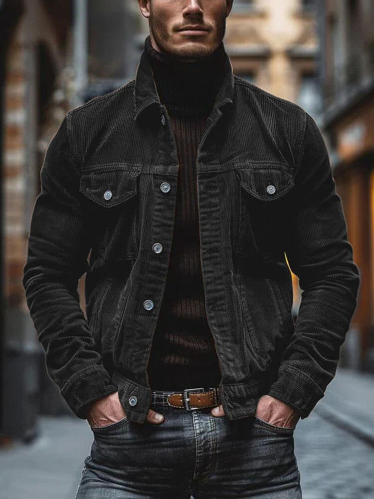 Men's Fashion Corduroy Long-Sleeved Lapel Jacket