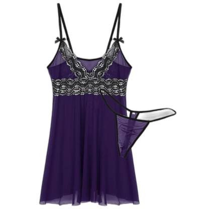Mesh Floral Lace Sissy Mini Nightgown Set