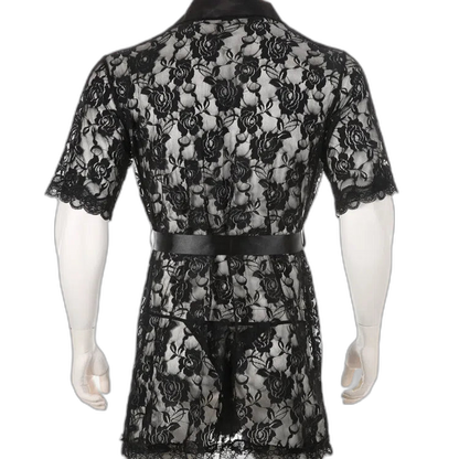 Masculine Lace Thong + Bathrobe Set