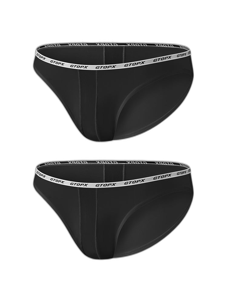 2 Pack Men's Low-Rise Sporty Ice-Silk Bikini with Mesh Front and U-Contour Pouch