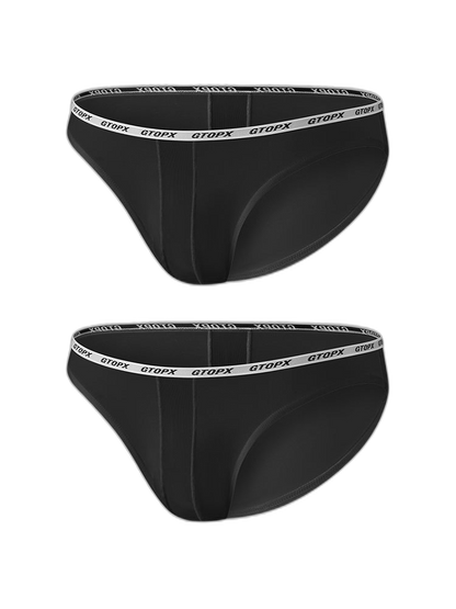 2 Pack Men's Low-Rise Sporty Ice-Silk Bikini with Mesh Front and U-Contour Pouch