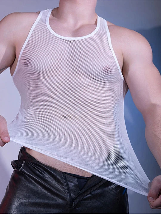 Men's Sexy Sheer Cut-Out Mesh Tank Top