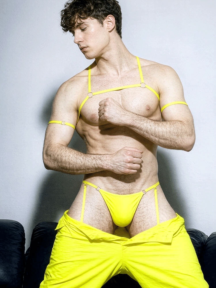 Men's Sexy Strappy Elastic Chest Strap Thong Set