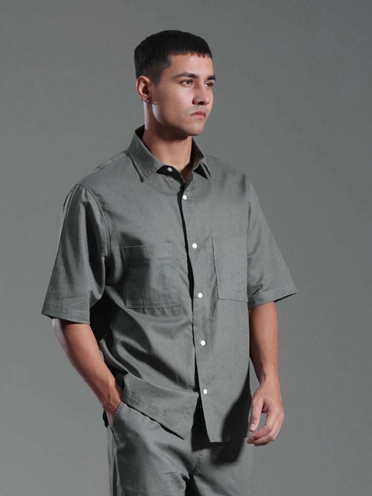 Men's Casual Cotton-Linen Mid-Sleeve Shirt